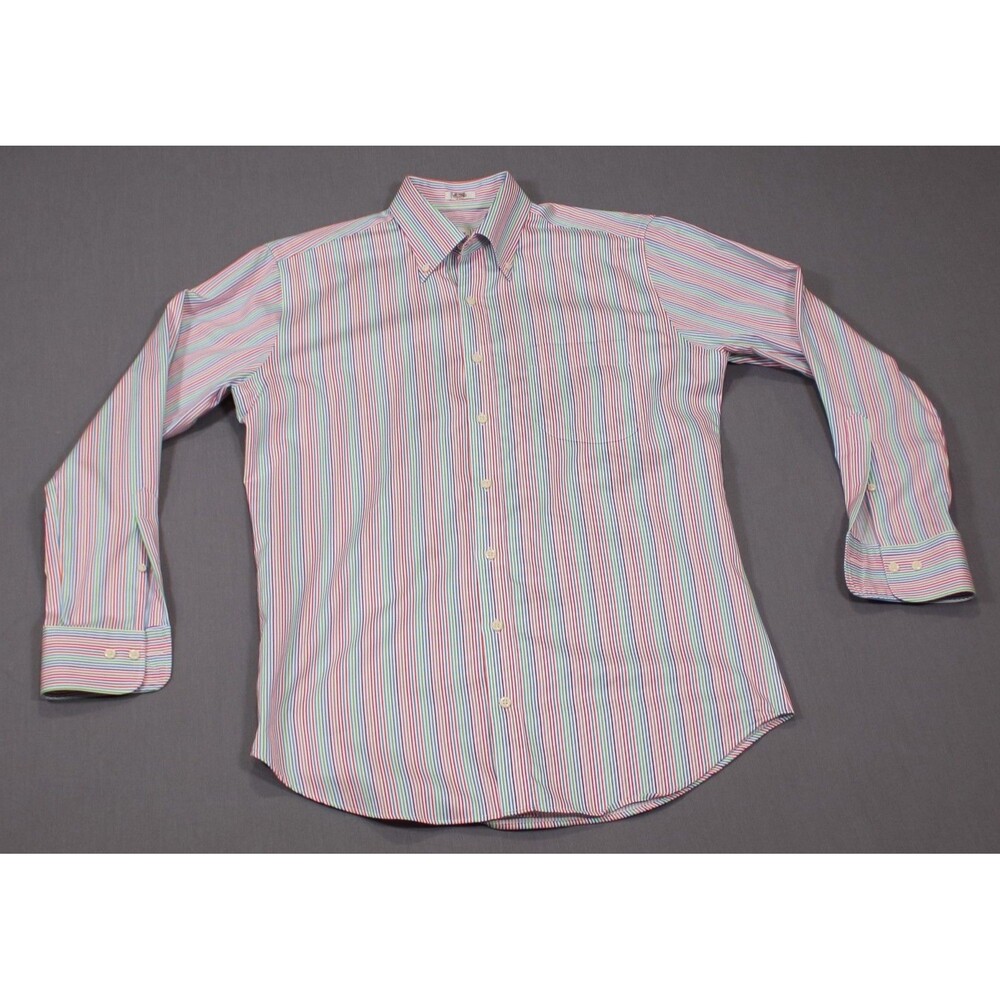 Peter Millar Colorful Striped Cotton Button Down Shirt Mens Easy Care Pocket M - Picture 9 of 9